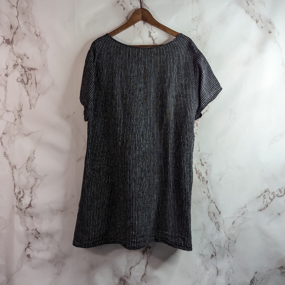 SALE LIMITED TIME Flax Top Short Sleeve Stripe Black Linen Tunic Lagenlook - Picture 5 of 13